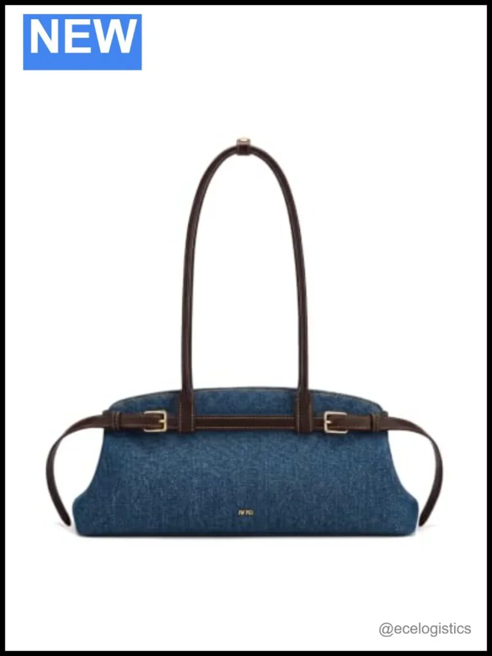 Denim Shoulder Bag with Gold Hardware, Baguette Silhouette, Hand/Shoulder Carry